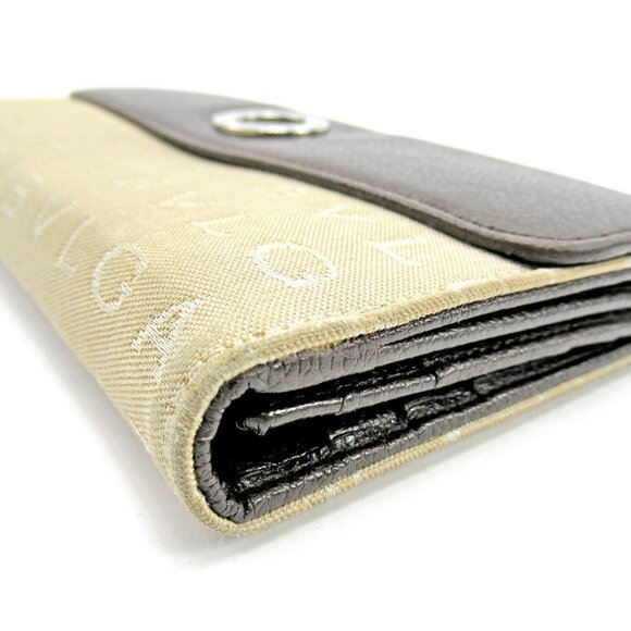BVLGARI long wallet log mania beige canvas ?~ leather Authentic USED - Picture 2 of 8